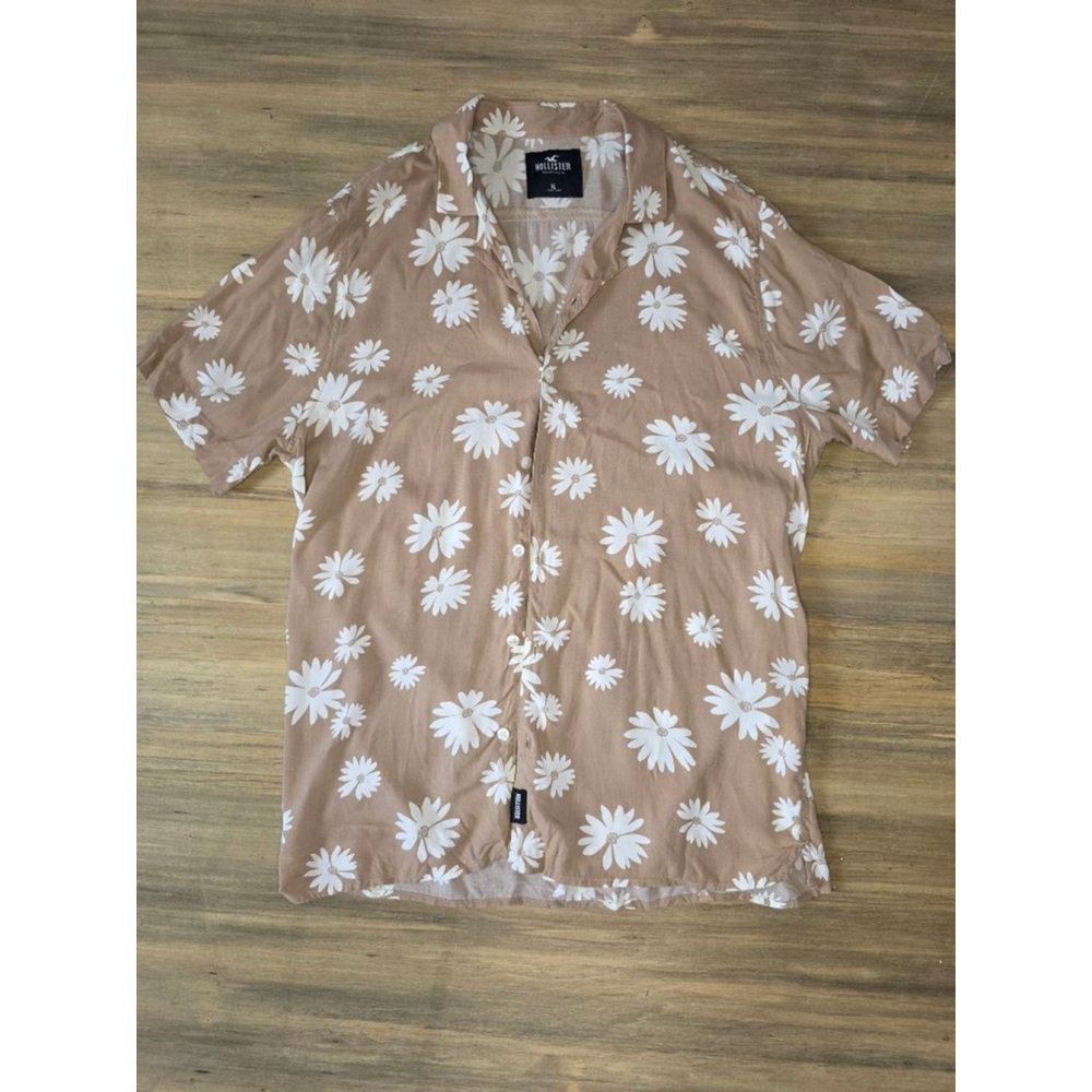 Hollister Shirt Mens XL Beige Button Up Flora